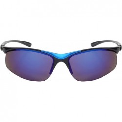 Semi-rimless Sleek Semi Rimless Sports Sunglasses w/Color Mirror Lens 570082MT-REV - Blue - C112GFH0Z4T $10.91