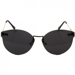 Rimless Color Mirror Flat Stud Lens Rimless Round Top Cat Eye Sunglasses - Black - CT1908A99UC $13.71