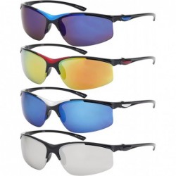 Semi-rimless Sleek Semi Rimless Sports Sunglasses w/Color Mirror Lens 570082MT-REV - Blue - C112GFH0Z4T $10.91