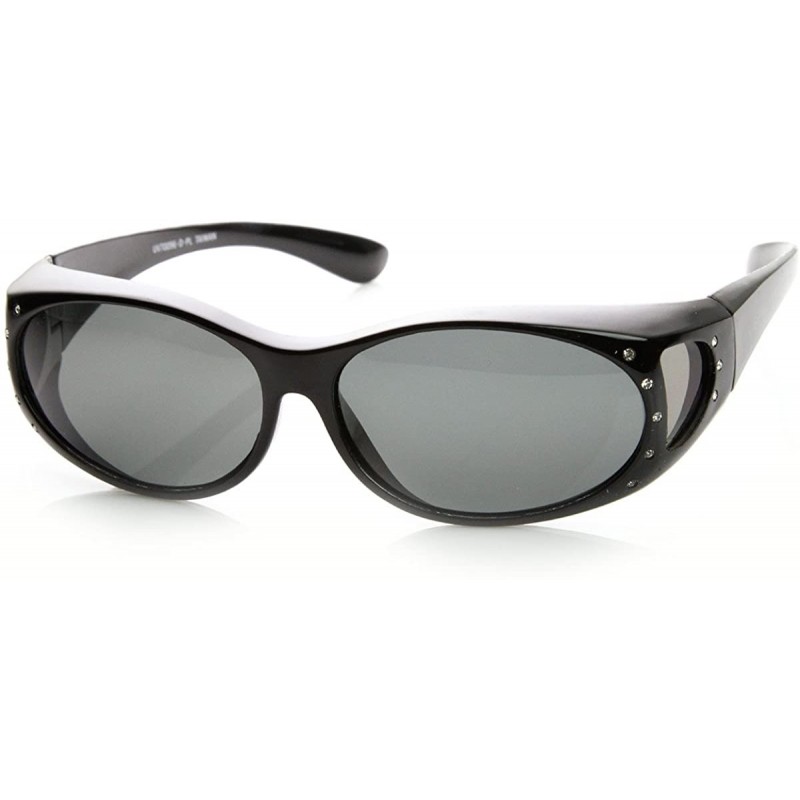 Sport Womens Oval Polarized Lens Cover Wrap Sunglasses with Side Lens (Black) - CI11EV5B5DD $14.70