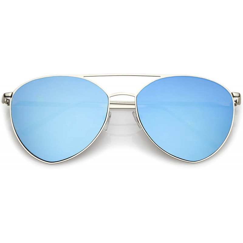 Aviator Oversize Thin Metal Double Crossbar Mirrored Flat Lens Aviator Sunglasses 62mm - Silver / Blue Mirror - CF182H0QLAU $...