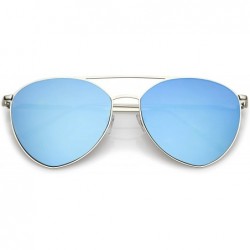 Aviator Oversize Thin Metal Double Crossbar Mirrored Flat Lens Aviator Sunglasses 62mm - Silver / Blue Mirror - CF182H0QLAU $...