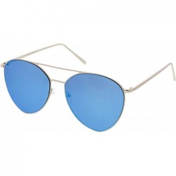 Aviator Oversize Thin Metal Double Crossbar Mirrored Flat Lens Aviator Sunglasses 62mm - Silver / Blue Mirror - CF182H0QLAU $...