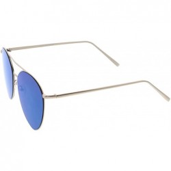 Aviator Oversize Thin Metal Double Crossbar Mirrored Flat Lens Aviator Sunglasses 62mm - Silver / Blue Mirror - CF182H0QLAU $...