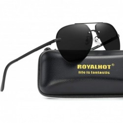 Oval Mens Aviator Sunglasses Polarized Alloy Frame for Driving Fishing Golf UV 400 Protection - Black Grey - CR18AYQXGW7 $16.74