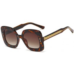 Oversized Ladies Oversized Sunglasses Women Square Rivet Trend Female Sun Glasses Big UV400 - Leopard With Brown - CP1997ERMX...