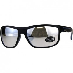 Wrap Mens Sunglasses Rectangular Wrap Matte Frame Silver Mirror Lens - Black/Blue - CZ18CUSH284 $19.37