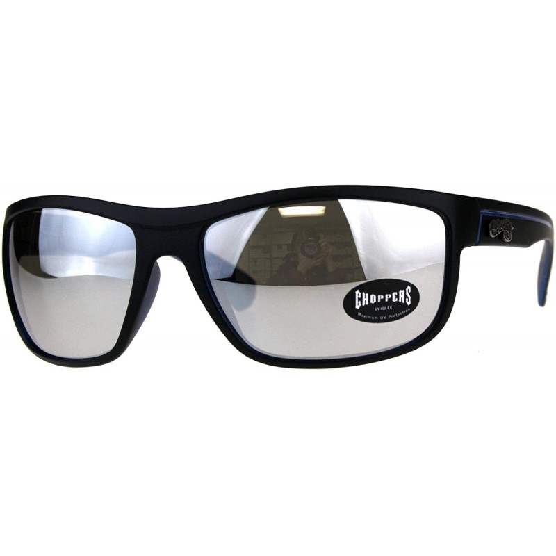 Wrap Mens Sunglasses Rectangular Wrap Matte Frame Silver Mirror Lens - Black/Blue - CZ18CUSH284 $8.52