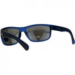 Wrap Mens Sunglasses Rectangular Wrap Matte Frame Silver Mirror Lens - Black/Blue - CZ18CUSH284 $8.52