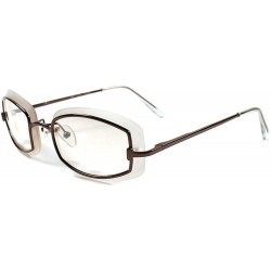 Rectangular Vintage Rare 70s Funky Rectangle Frame Clear w/Tint Lens Sunglasses - Brown & Clear W/ Tint - CX18T285G4N $22.73