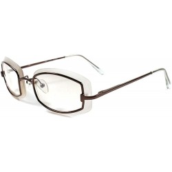 Rectangular Vintage Rare 70s Funky Rectangle Frame Clear w/Tint Lens Sunglasses - Brown & Clear W/ Tint - CX18T285G4N $15.36