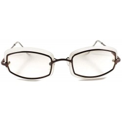 Rectangular Vintage Rare 70s Funky Rectangle Frame Clear w/Tint Lens Sunglasses - Brown & Clear W/ Tint - CX18T285G4N $15.36