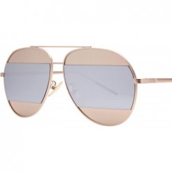 Oversized Fashion Metal Frame Flat Mirrored Lens Men Women Aviator Sunglasses 0723 - Gold Frame Silver Lenses - CV17AZIRIE2 $...