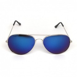 Aviator Aviator Metal Frame Sunglasses Classic Style - Silver Frame- Blue Revo - CF18DUEQ6UE $7.81