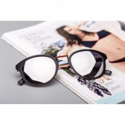 Round Linno Vintage Round Sunglasses for Women 100% UV Protection - Matte Black With Gradient Blue Lens - CZ190WK6R7X $13.40