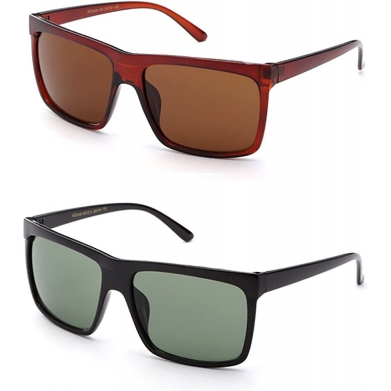 Wayfarer Mens Plastic Fashion Sunglasses - 2 Pack- Brown- Black/Green - CI11QE8KLHB $19.71