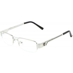 Square Khan Slim Half Rim Rectangular Luxury Sunglasses Clear Lenses - Silver Metallic & Black Frame - C918X840OUN $9.68