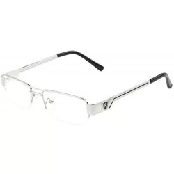 Square Khan Slim Half Rim Rectangular Luxury Sunglasses Clear Lenses - Silver Metallic & Black Frame - C918X840OUN $19.36