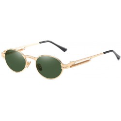 Oval Retro Sunglasses Vintage Men Summer Metal Punk Women Oval Anti Blue Light Uv400 - Gold With Green - C81903ML5NS $8.62
