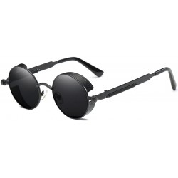 Round Vintage Steampunk Retro Metal Round Circle Frame Sunglasses - C14 black Lens/Black Frame - CH18324W8I3 $13.49