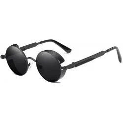 Round Vintage Steampunk Retro Metal Round Circle Frame Sunglasses - C14 black Lens/Black Frame - CH18324W8I3 $25.26