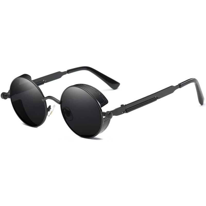 Round Vintage Steampunk Retro Metal Round Circle Frame Sunglasses - C14 black Lens/Black Frame - CH18324W8I3 $13.49