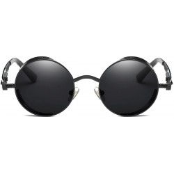 Round Vintage Steampunk Retro Metal Round Circle Frame Sunglasses - C14 black Lens/Black Frame - CH18324W8I3 $13.49