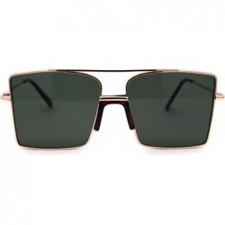 Rectangular Mens Oversize Square Rectangular Double Bridge Pilots Sunglasses - Gold Tortoise Solid Green - CF196I8SG40 $10.67