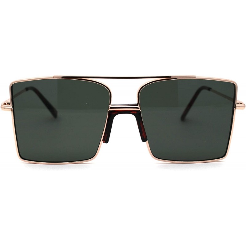 Rectangular Mens Oversize Square Rectangular Double Bridge Pilots Sunglasses - Gold Tortoise Solid Green - CF196I8SG40 $10.67