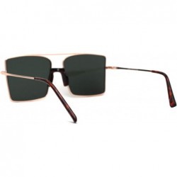 Rectangular Mens Oversize Square Rectangular Double Bridge Pilots Sunglasses - Gold Tortoise Solid Green - CF196I8SG40 $10.67