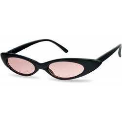 Goggle Retro Slim Vintage Wide Oval Cat Eye Pointy Small Thin Clout Sunglasses Mod Chic Shades - Black Frame - Pink - C318G40...