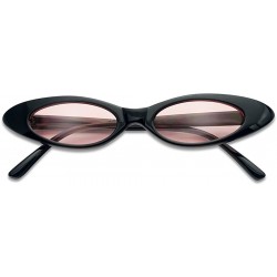 Goggle Retro Slim Vintage Wide Oval Cat Eye Pointy Small Thin Clout Sunglasses Mod Chic Shades - Black Frame - Pink - C318G40...