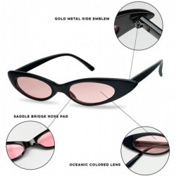 Goggle Retro Slim Vintage Wide Oval Cat Eye Pointy Small Thin Clout Sunglasses Mod Chic Shades - Black Frame - Pink - C318G40...