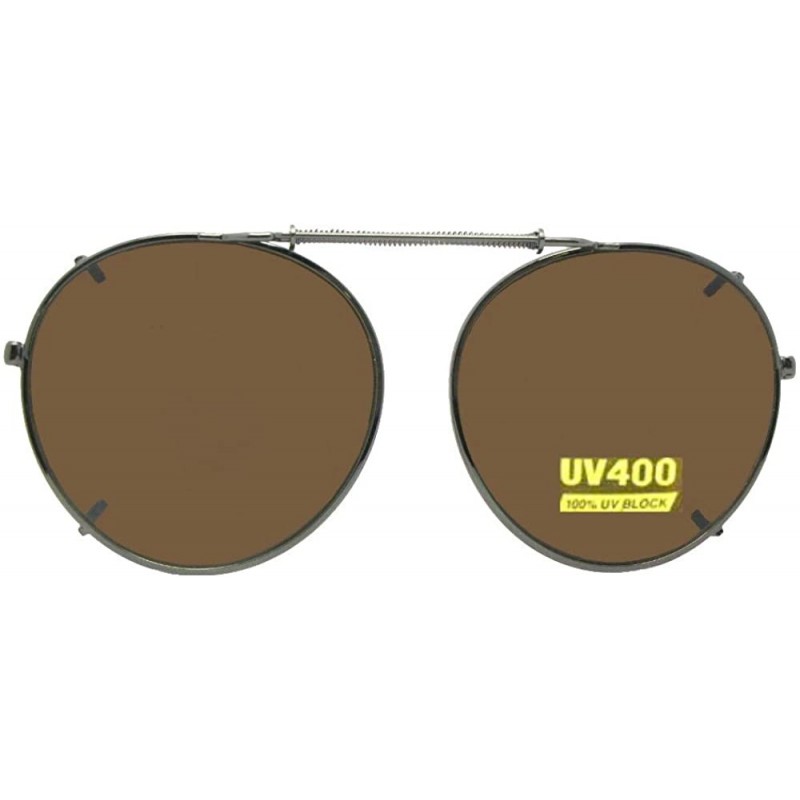 Round Semi Round Non Polarized Clip on Sunglass - Pewter-non Polarized Brown Lens - CM189Y5SZL7 $13.02