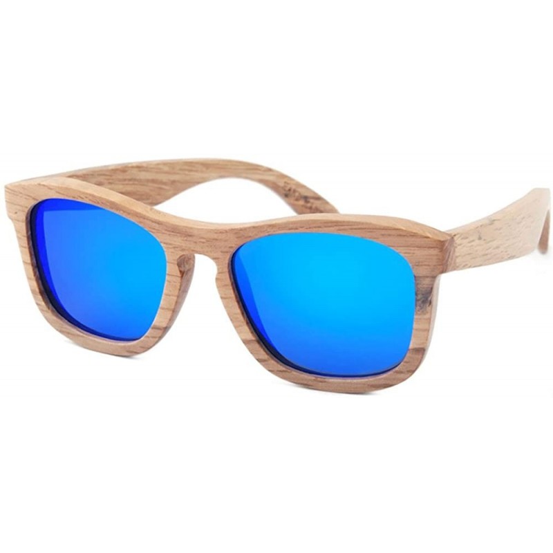 Square Bundestera - Unisex Zebra Wood Polarized Square Sunglass - Blue - CA17Y28RTN6 $45.60