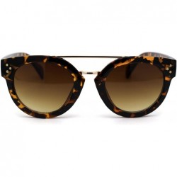 Round Retro Vintage Style Round Thick Horn Metal Bridge Sunglasses - Tortoise Brown - CV197NH8CUH $8.69