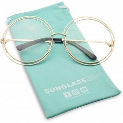 Round Large Oversized Round Metal Frame Double Wire Clear Lens Circle Eye Glasses - Gold Frame - C618EQWY6DN $7.60