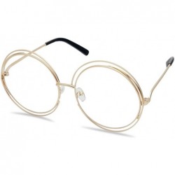 Round Large Oversized Round Metal Frame Double Wire Clear Lens Circle Eye Glasses - Gold Frame - C618EQWY6DN $7.60