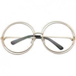 Round Large Oversized Round Metal Frame Double Wire Clear Lens Circle Eye Glasses - Gold Frame - C618EQWY6DN $7.60
