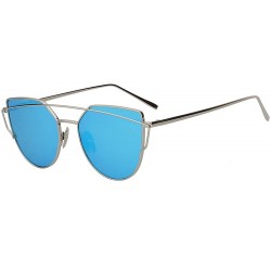 Oversized Women Oversized Cat Eye Metal Twin Beam Frame Sunglasses Colored Flat Lenses - Silver-blue-mirror - C618I6KLUAS $10.16