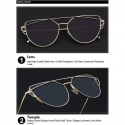Oversized Women Oversized Cat Eye Metal Twin Beam Frame Sunglasses Colored Flat Lenses - Silver-blue-mirror - C618I6KLUAS $10.16