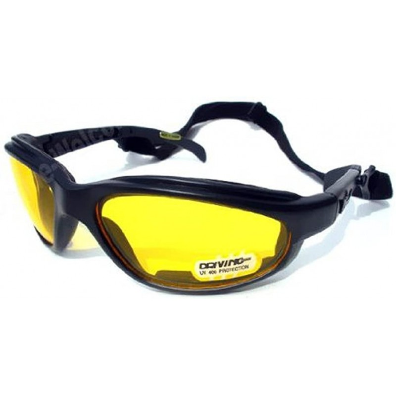 Goggle Motorcycle Ski Snow Googles Sunglasses Choppers Padded - Black Wrap Around - CV118TQWTIF $10.12