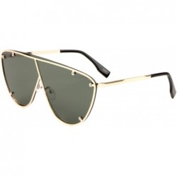 Shield Round One Piece Shield Lens Studded Crossed Frame Sunglasses - Green Gold - CG197N07SM4 $26.51