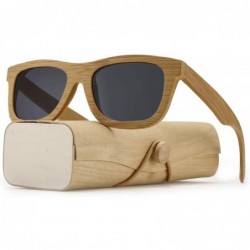 Square Wood Sunglasses for Men and Women - Bamboo Polarized Wooden Sunglasses - Black - CC18U3Y79OW $18.44