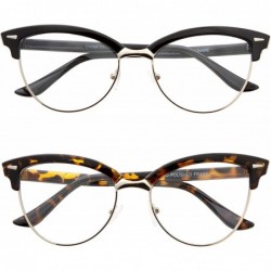 Rimless Semi-Rimless Nerd Fashion Glasses Retro Cat Eye Women's Fake Glasses Clear Lens - 1 Black- 1 Tortoise - CI18Q7H327W $...
