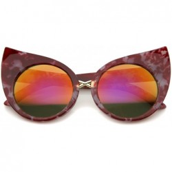 Cat Eye Womens Fashion Bold Marble Frame Mirrored Lens Round Cat Eye Sunglasses 51 mm - Red / Magenta Mirror - CK12MGQBG2N $1...