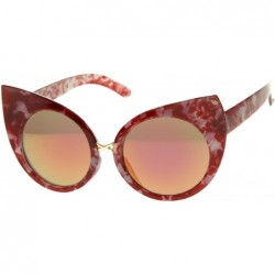 Cat Eye Womens Fashion Bold Marble Frame Mirrored Lens Round Cat Eye Sunglasses 51 mm - Red / Magenta Mirror - CK12MGQBG2N $1...