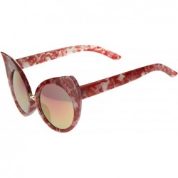 Cat Eye Womens Fashion Bold Marble Frame Mirrored Lens Round Cat Eye Sunglasses 51 mm - Red / Magenta Mirror - CK12MGQBG2N $1...