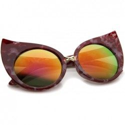 Cat Eye Womens Fashion Bold Marble Frame Mirrored Lens Round Cat Eye Sunglasses 51 mm - Red / Magenta Mirror - CK12MGQBG2N $1...