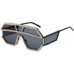 Oversized Trendy Oversized Lens Rhinestone Sunglasses for Women One Piece Bling Frame UV Protection - 7 - CD190OLAKUL $24.11